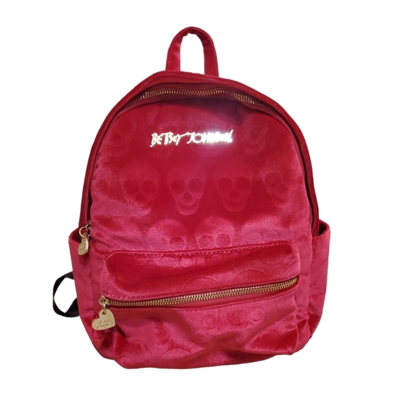Betsey Johnson Bags Betsey Johnson Pink Skull Velvet Mini Backpack Handbag Poshmark